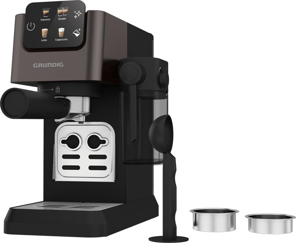GRUNDIG KSM 5330 Siebträgermaschine mit integriertem Milchbehälter, 1628 W Leistung, 15 bar Pumpendr