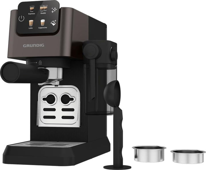 GRUNDIG KSM 5330 Siebträgermaschine mit integriertem Milchbehälter, 1628 W Leistung, 15 bar Pumpendr