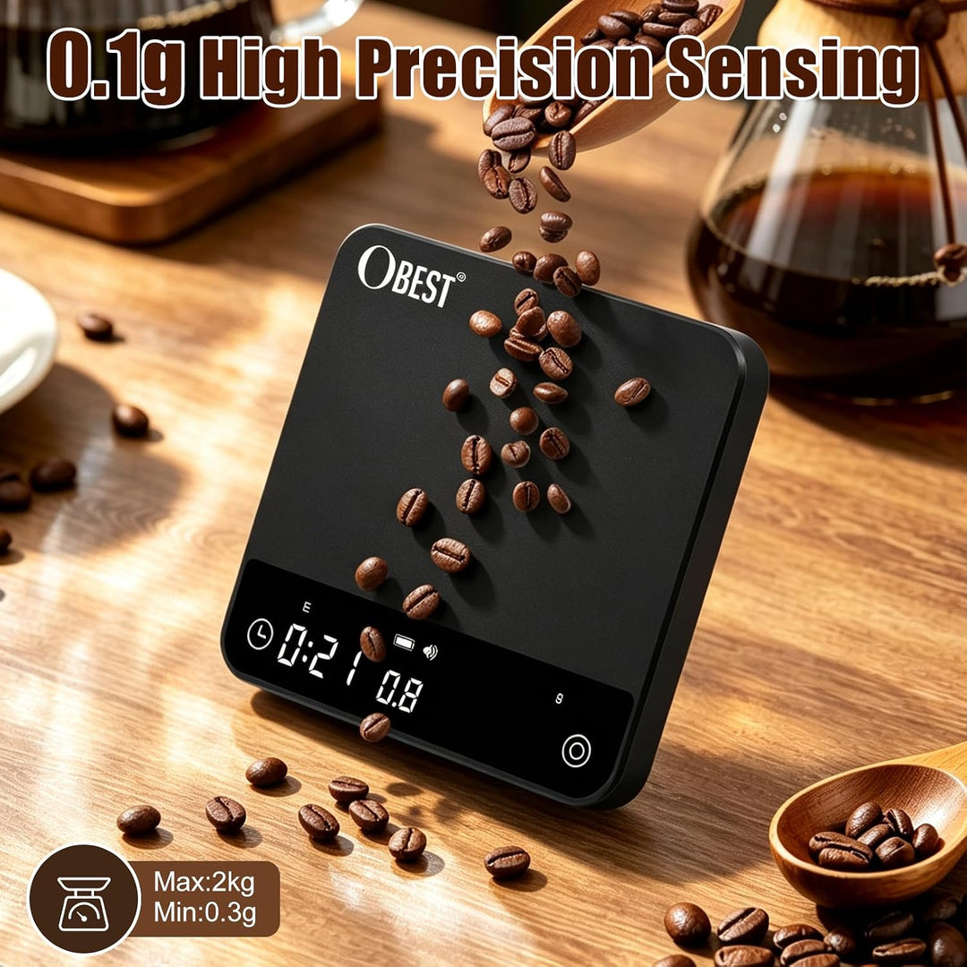 Mini-Kaffewaage mit Timer, 2kg/0,1g, Wiederaufladbar, 4 Brühmodi, Einstellbare Brühverhältnisse, Dur