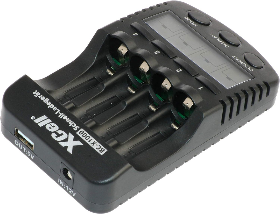 XCell Schnellladegerät BC-X1000 mit LCD-Display (für 1–4 AA & AAA Ni-MH/Ni-Cd Akkus)