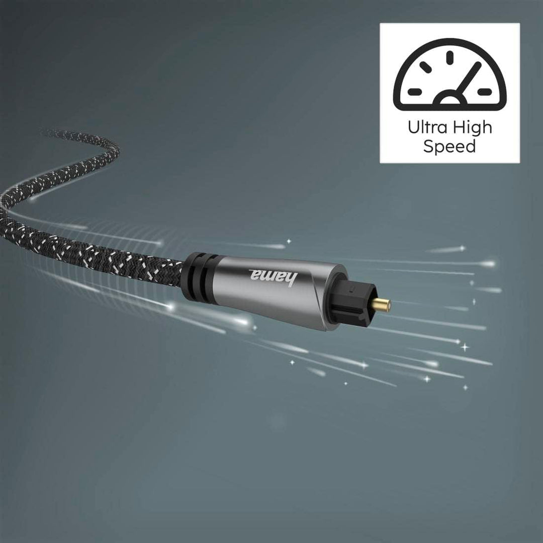 Hama Audio-Lichtleiter-Kabel, ODT-Stecker (Toslink) 3 m, Metall Stecker, robuster Kabelmantel mit Ar