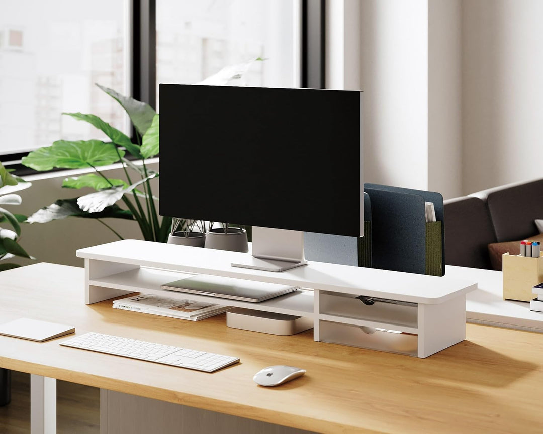 Fenge Dual Monitorständer Riser mit 2 Acryl Schubladen 108cm Grosse Computer Bildschirmständer für P