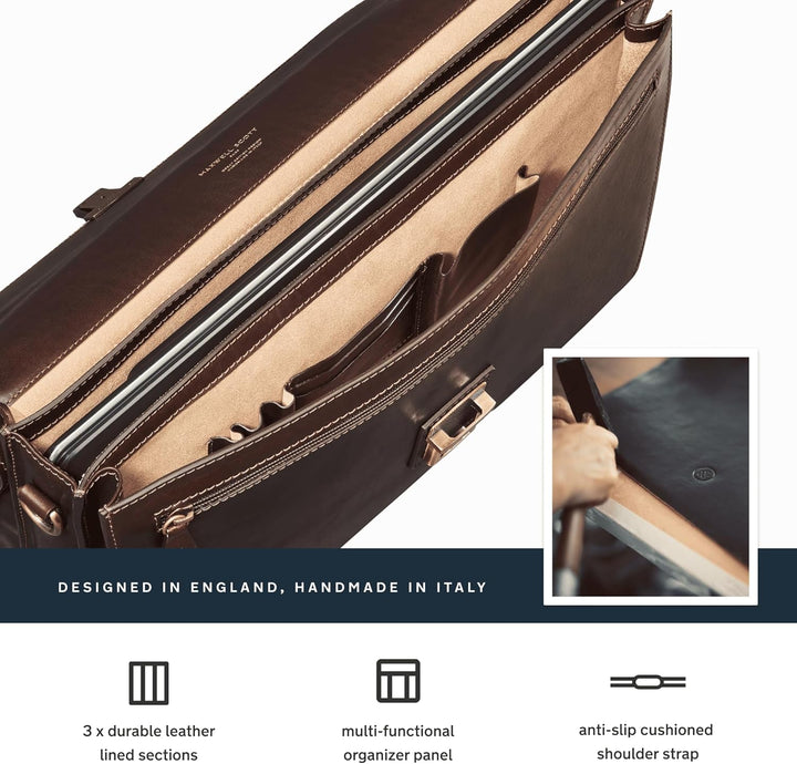 Maxwell Scott Herren Leder 17’’ Laptop Aktentasche in Dunkelbraun - Paolo3 Large, Dunkelbraun