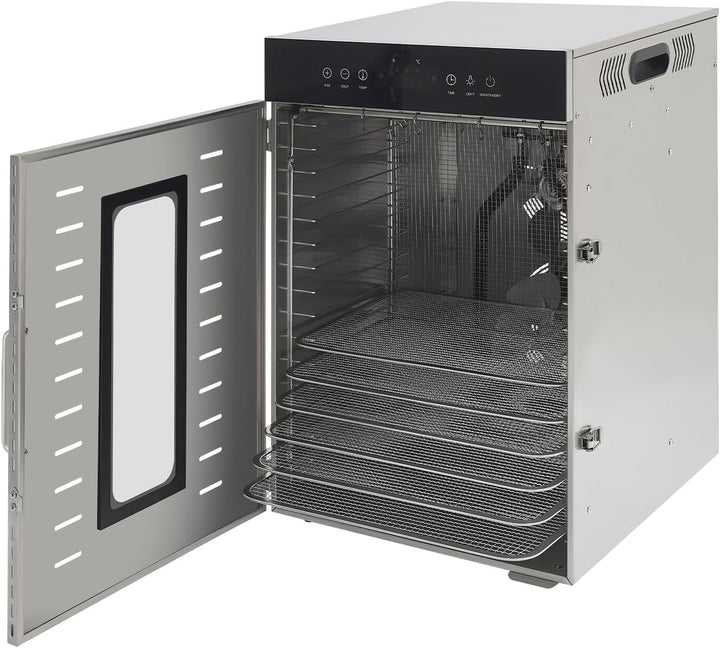 Dörrautomat Edelstahl Dehydrator Dörrautomaten - Flach Liegend &amp; Hängend | mit 16 Tabletts, 40 Haken