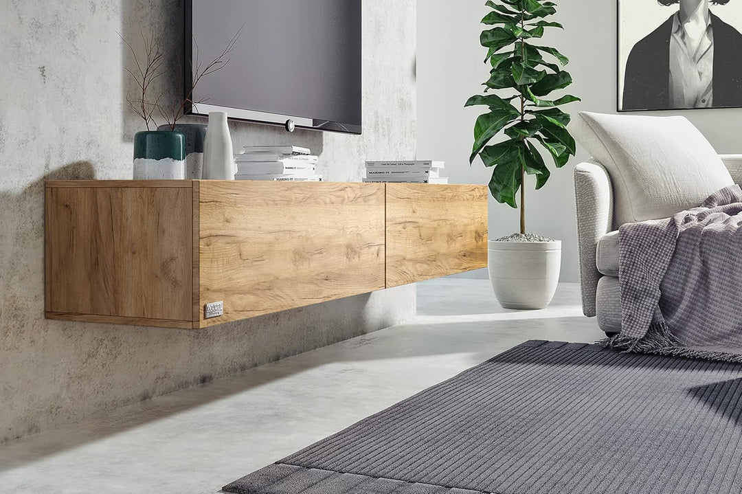 Wuun® TV Lowboard I 100cm-280cmI TV Board hängend Hängeschrank Wohnwand/Somero/Eiche 100 Eiche, 100