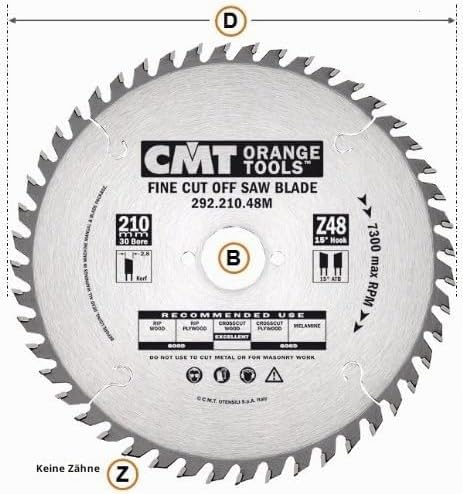 CMT Orange Tools Kreissägeblatt Feinschnitt HW 216 x 2,8 / 1,8 x 30 Z=64 15° ATB - 292.216.64M - für