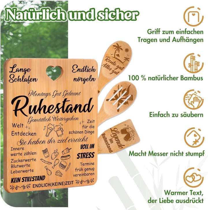 Ruhestand Geschenk, Renteneintritt Geschenk Frau Männer, Bambus-Schneidebrett-Set, Lustige Geschenke