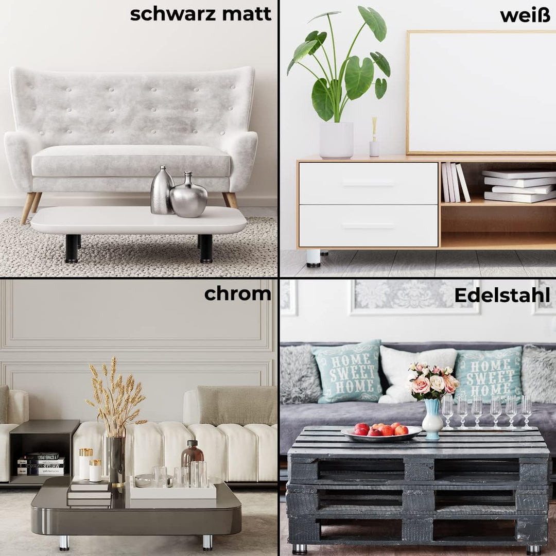 Stahlia 4er Set Möbelfüsse Edelstahl gebürstet Schrankfüsse Möbelbeine verstellbar für Sideboard Kom