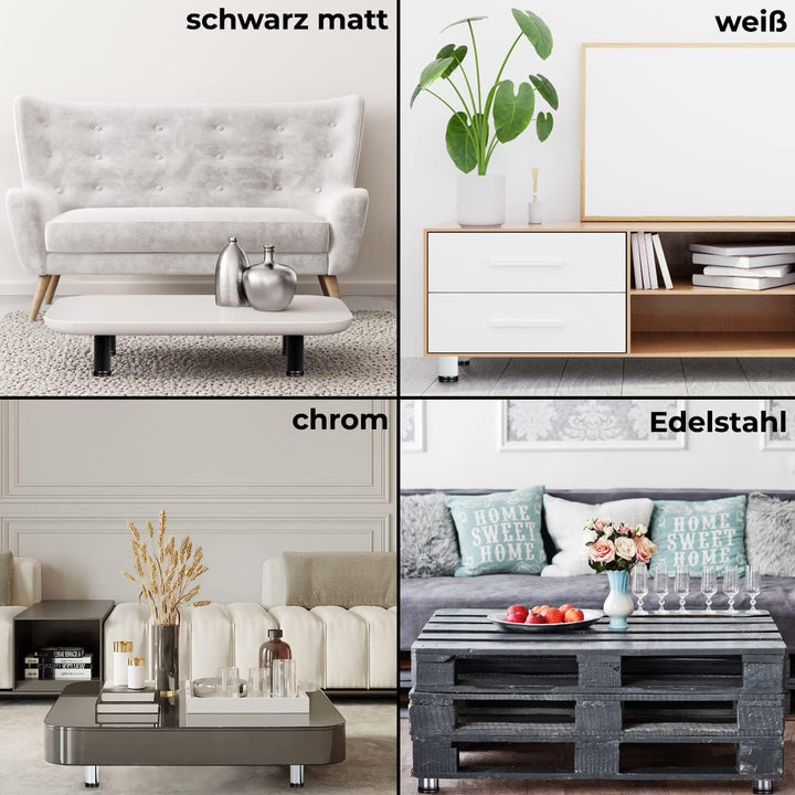 Stahlia 4er Set Möbelfüsse Edelstahl gebürstet Schrankfüsse Möbelbeine verstellbar für Sideboard Kom