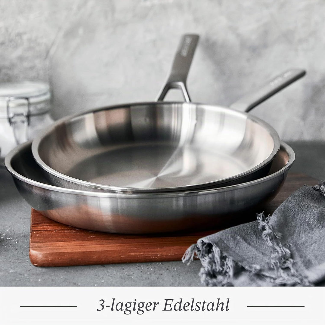 Merten &amp; Storck Tri-Ply 18/10 Edelstahl Induktion 26cm und 30cm Bratpfanne Set, Multi Clad, Backofen
