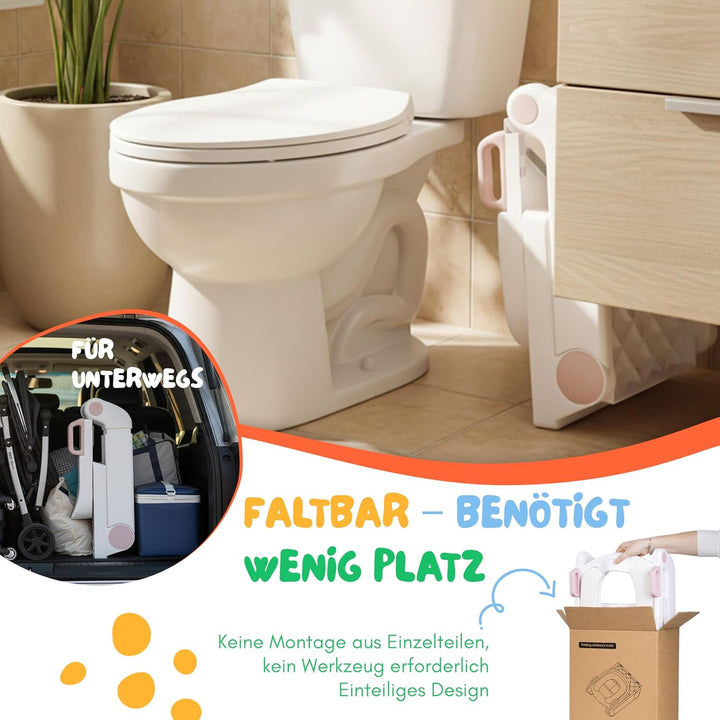 Toilettensitz Kinder mit Treppe Rosa ab 1,5 Jahren - 2-in-1 Toilettentreppe für Jungen und Mädchen -