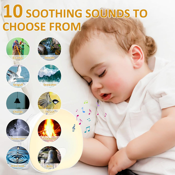 White Noise Machine Baby, Tragbare Einschlafhilfe Babys mit weissem Rauschen, 7 Bunte Licht, Beruhig