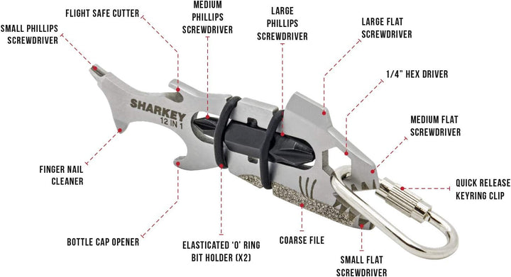 True Utility Sharkey - 12 in 1 Multi Tool - Mit Schraubendrehern, Flaschenöffner, Gewindeschneider,