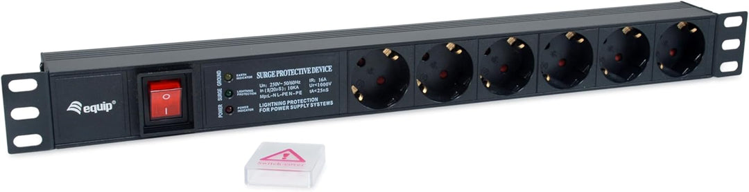 Equip 333317 Deutscher Stromverteiler mit 6 Steckdosen, mit Überspannungsschutz, integriertem Netzfi