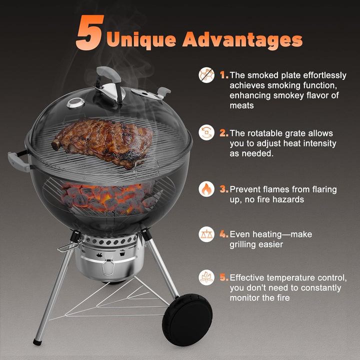 onlyfire Grillrost Edelstahl Doppel für Weber 57cm Kettle Holzkohlegrill, Grillrost Rund mit Rauchfu