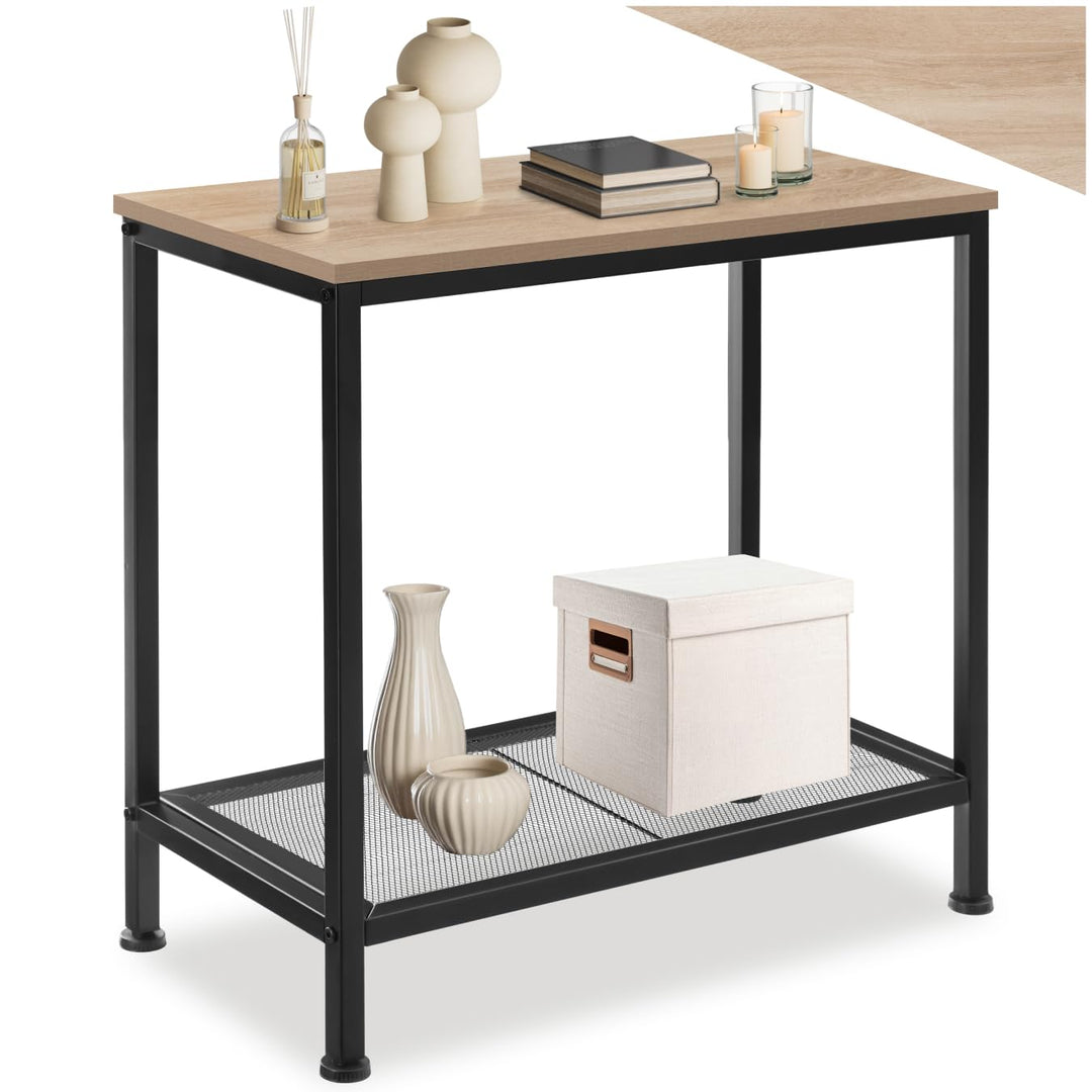 tectake® Beistelltisch Holz + Metall, Nachttisch schmal, Couchtisch mit Gitterablage, Konsolentisch,