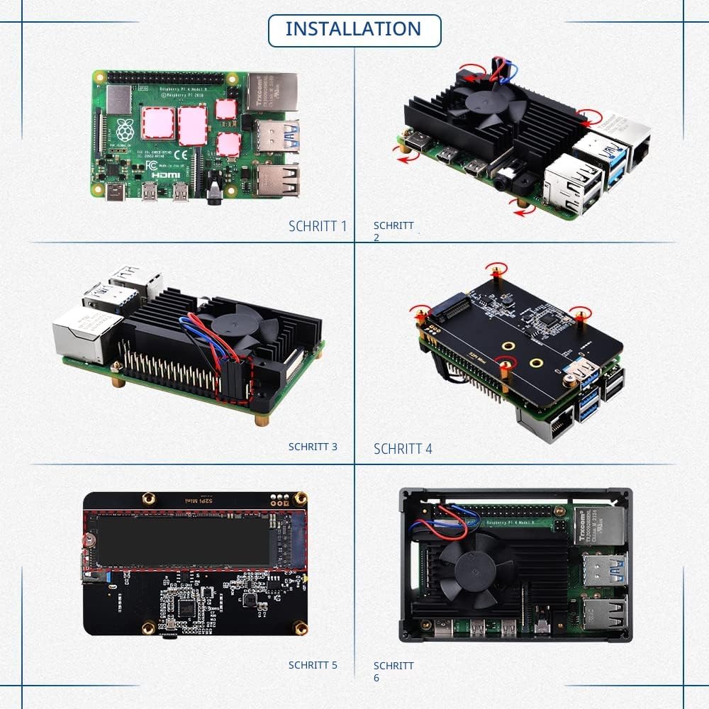 GeeekPi Raspberry Pi 4 Aluminium NAS Gehäuse mit PWM Lüfter und M.2 SATA SSD Adapterplatine, Raspber