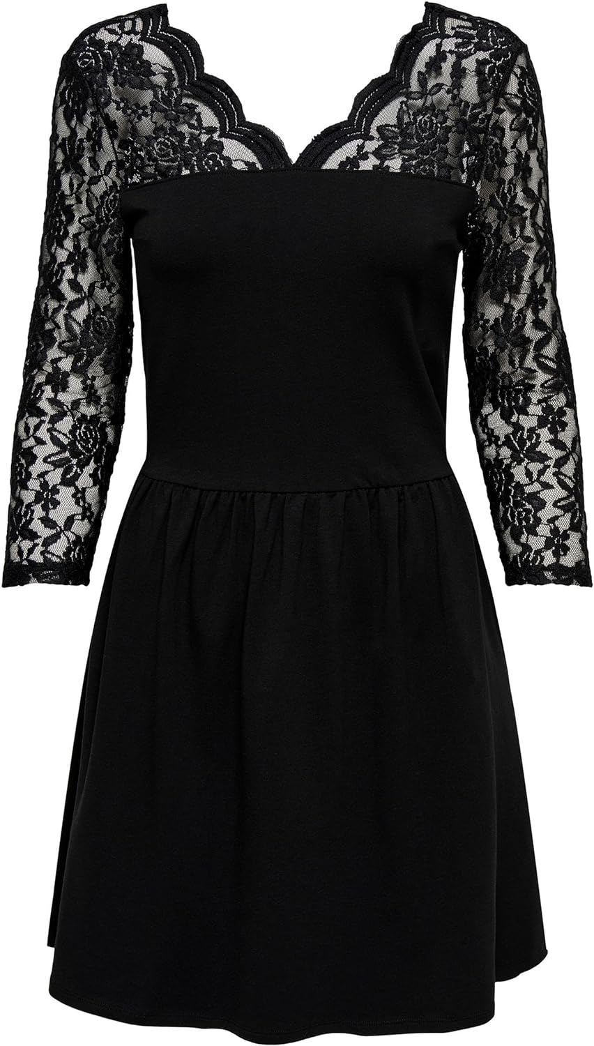 ONLY Damen Kleid ONLNIELLA L/S LACE Mix Dress CS JRS M Schwarz, M Schwarz