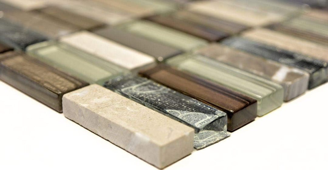 Mosaik Fliese Transluzent hellbraun silber grau Rechteck Glasmosaik Crystal Stein hellbraun für WAND