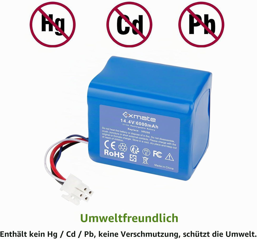Exmate 14,4V 6000mAh Li-Ion Ersatzbatterien für Vorwerk Kobold VR200 Staubsauger Home Cleaner Heimro