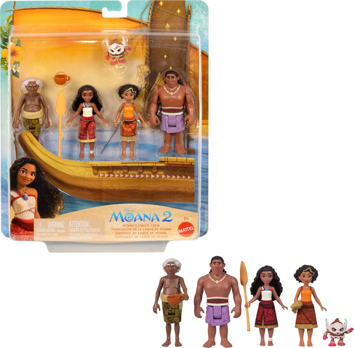 Mattel Disney Moana 2 Spielzeuge, Moanas Kanu Crew Spielset mit 5 kleinen Puppen in charakteristisch