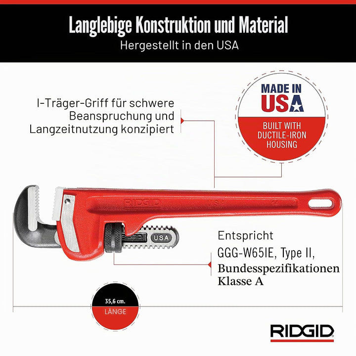 RIDGID 31020 Modell 14" gerade Rohrzange für schwere Beanspruchung, 14" Sanitär-Schraubenschlüssel 1