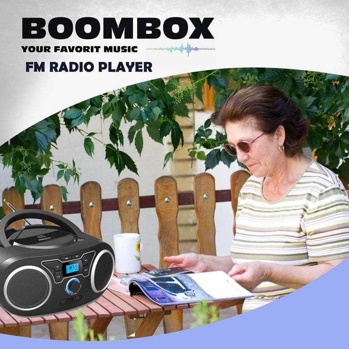 CD-Radio Tragbare CD-Player-Boombox mit Bluetooth- und FM-Radio, USB-Eingang und 3,5-mm-AUX-Kopfhöre