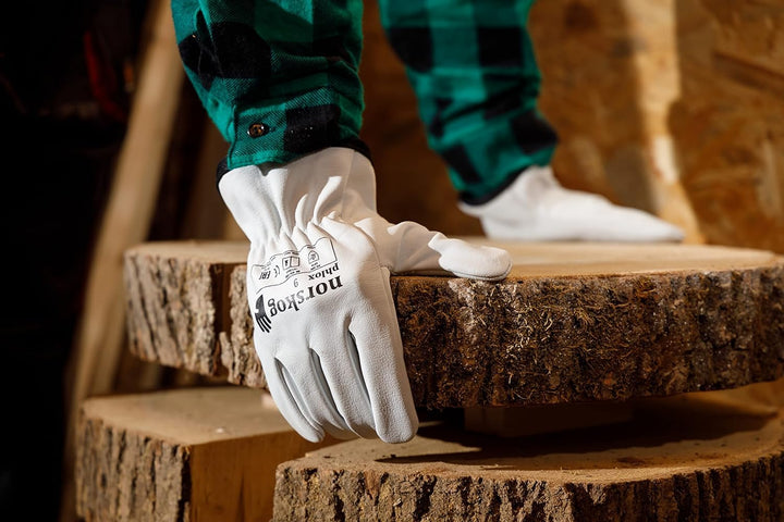 norskog PHLOX - Schutzhandschuhe I 12 Paar I Elastische Band I Kanadischer Handschuhe aus Rindsleder
