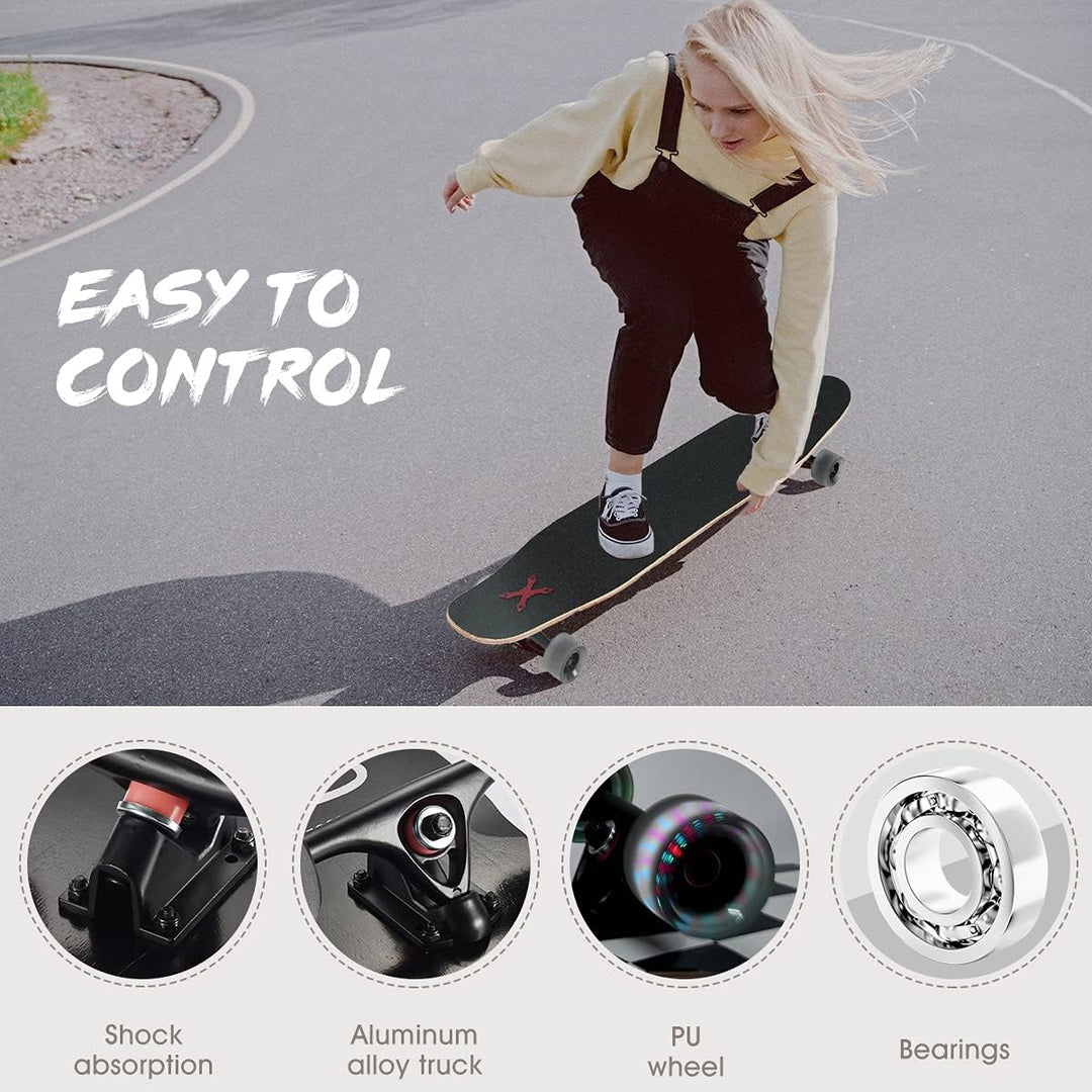 Opurtdor Longboard 118CM Pro Skateboard, Cruiser Trick Skateboard, Komplettes 8 Etagen Ahornholz, Sc