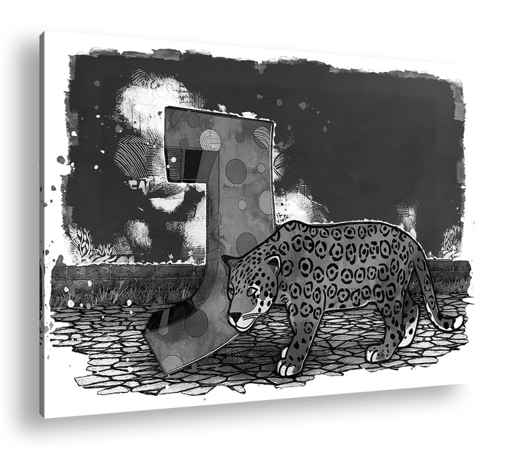 deyoli J wie Jaguar Format: 80x60 Effekt: Schwarz&Weiss als Leinwandbild, Motiv fertig gerahmt auf E