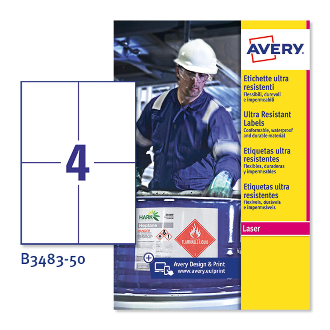 Avery B3483–50 A4 Ultra robuste Wasserdicht GHS Etiketten, bs5609 zertifiziert, für alle Drucker, 10