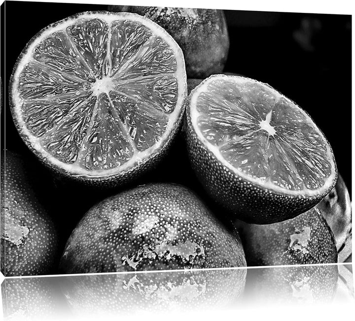 Pixxprint Monocrome, aufgeschnittene Limetten, Format: 100x70 auf Leinwand, riesige Bilder fertig ge