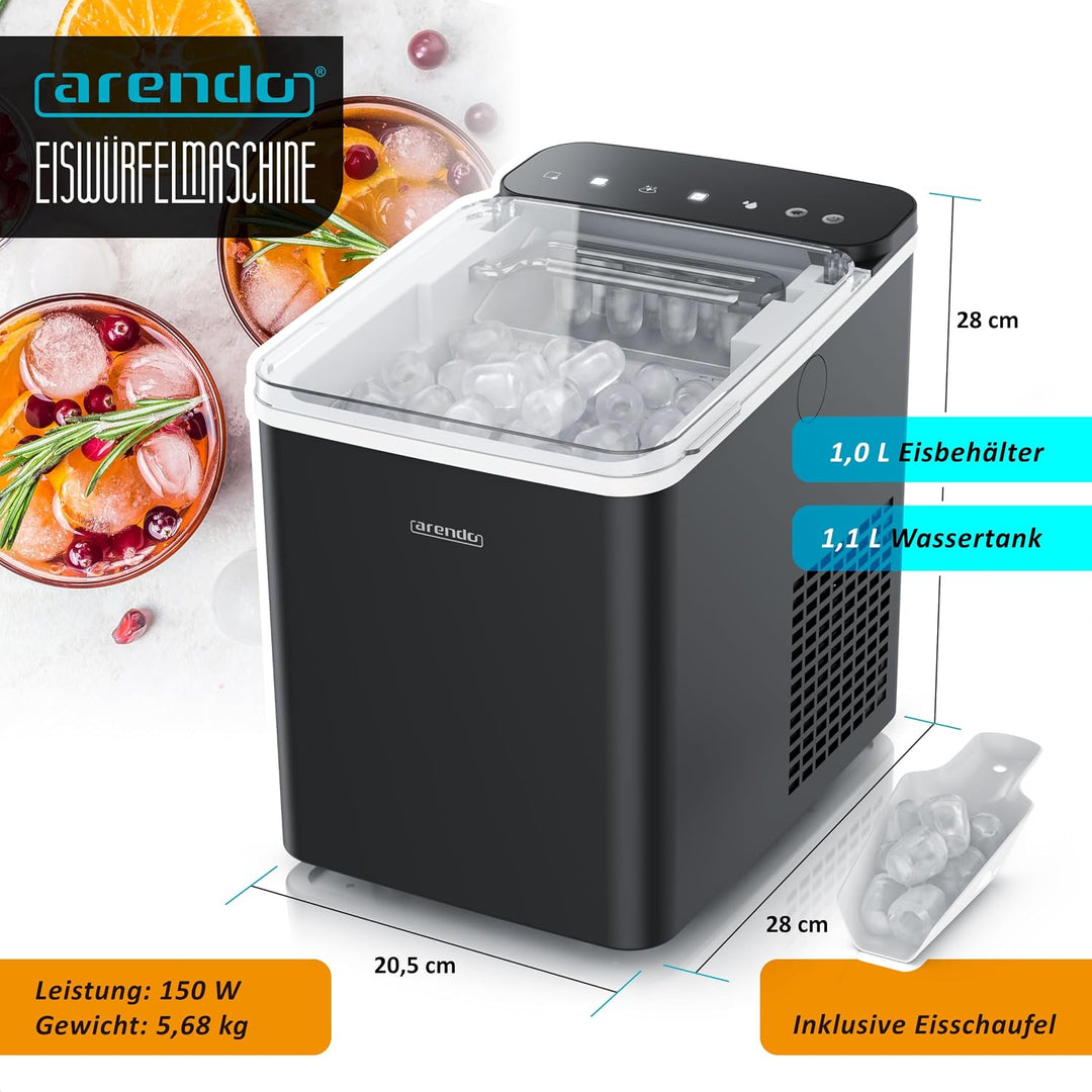 Arendo – Eiswürfelmaschine – Ice Cube Maker – 150 W – 12 kg Eis pro Tag – Automatische Abschaltfunkt
