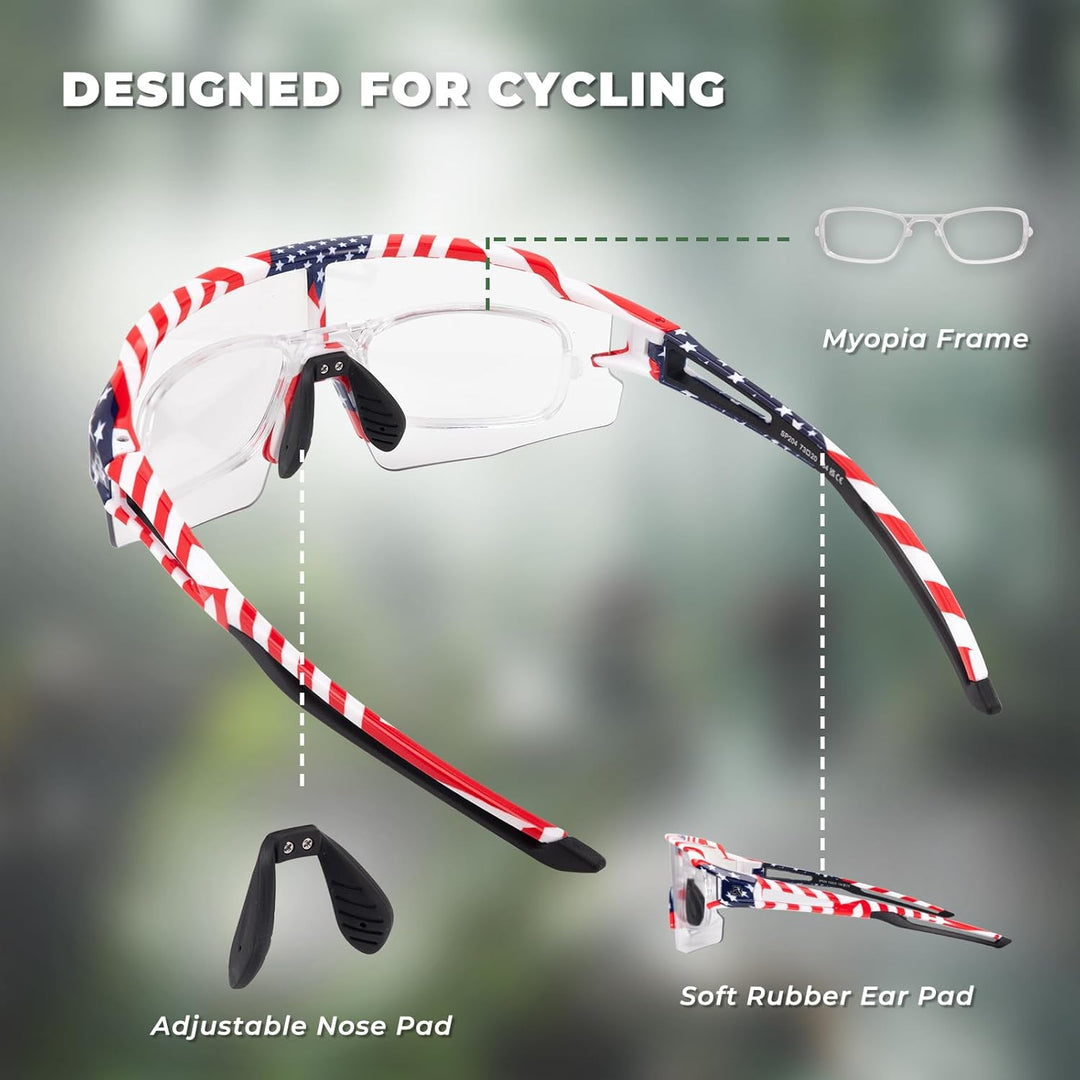 ROCKBROS Fahrradbrille UV 400 Sonnenbrille Photochromatisch Brille Klar Winddicht Sportsbrille für O