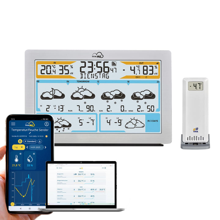 TFA Dostmann WLAN Wetterstation TFA.me ID-02, 35.8100, Profi-Wettervorhersage durch wetter.com 3 bis