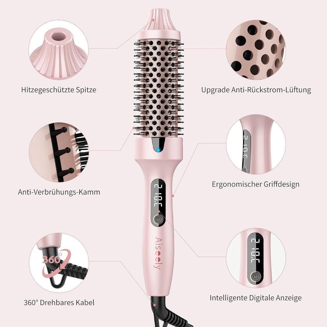 AISEELY Thermobürste 3-in-1, Thermal Brush 38mm Ionische Rundbürste Lockenbürste Styler,erhitzt für
