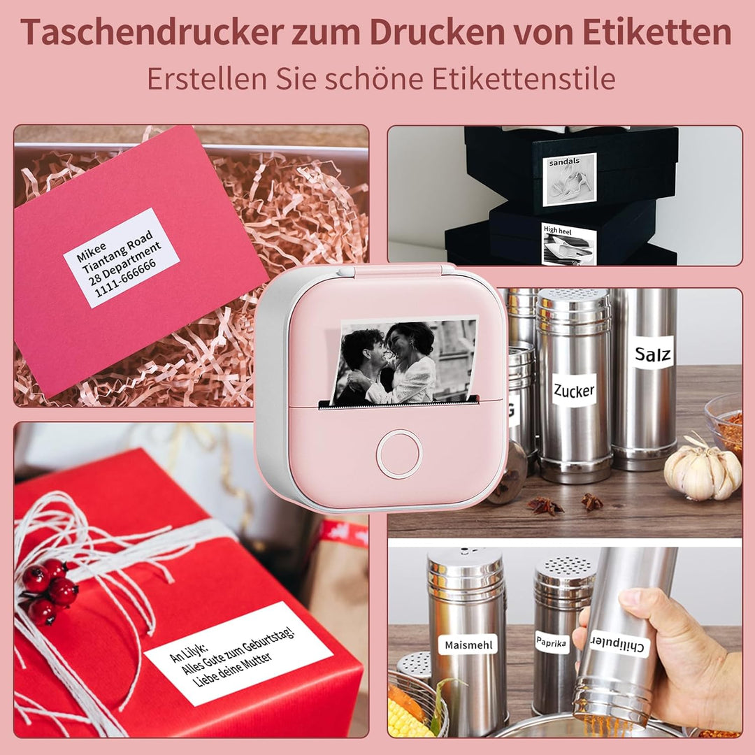 T02 Bluetooth Mini Drucker für Smartphone, tragbarer Fotodrucker fürs Handy, Etikettendrucker, Mobil