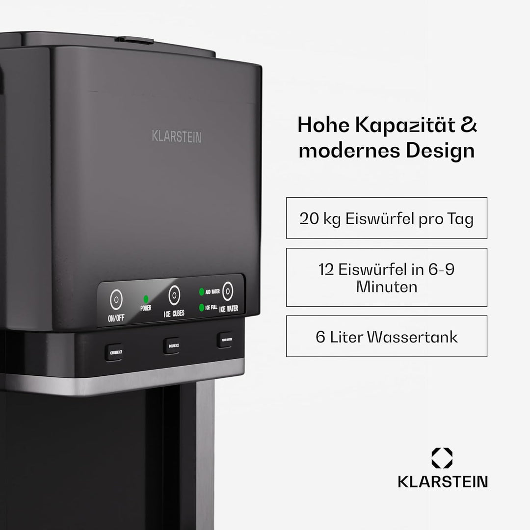 Klarstein ArcticBlend 3in1-Eiswürfelmaschine – 20 kg/24 h, Kugeleis & Crushed Ice, Wasserspender, 6-