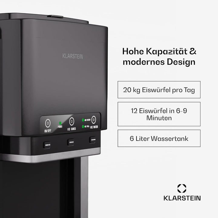 Klarstein ArcticBlend 3in1-Eiswürfelmaschine – 20 kg/24 h, Kugeleis & Crushed Ice, Wasserspender, 6-