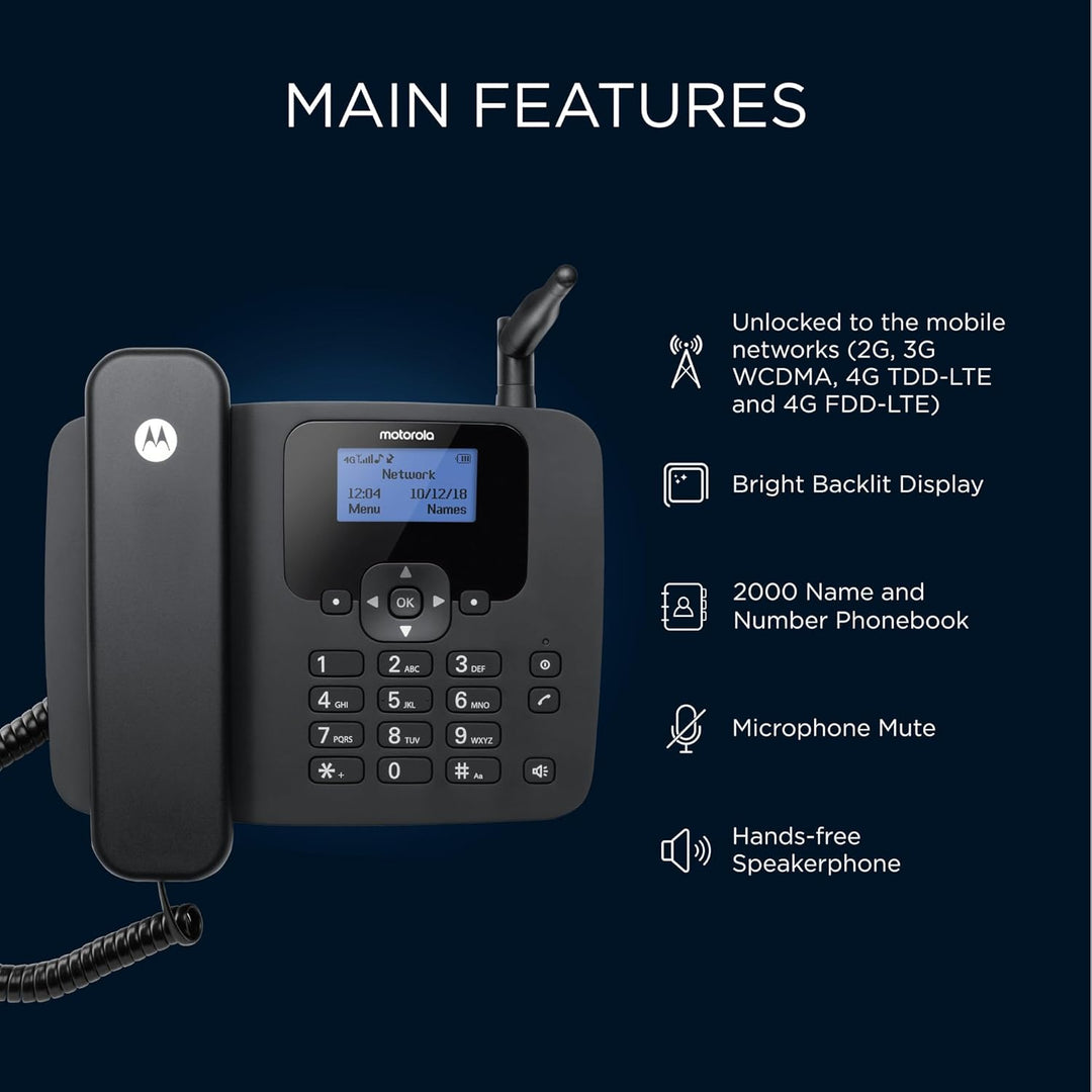 Motorola Voice – FW410L 4G-Festnetztelefon, WLAN-Hotspot, SIM-Karte, Akku-Backup, Freisprecheinricht