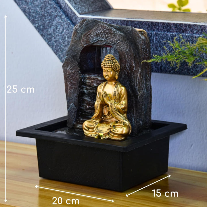 Zen Dao Fountain - Innenbrunnen Buddha Statue Abnehmbares LED -Licht - geschlossen - brauner und Gol