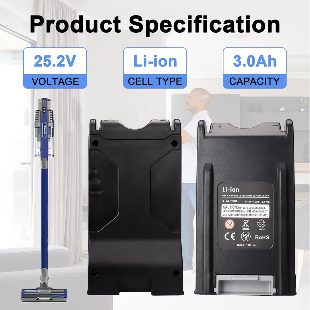 25,2 V 3000 mAh Lithium-Ionen-Ersatzakku kompatibel mit Shark XBAT200, Akku für Shark IF200 IF201 IF