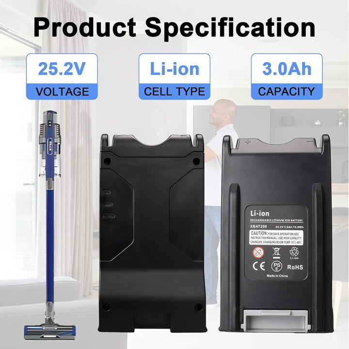 25,2 V 3000 mAh Lithium-Ionen-Ersatzakku kompatibel mit Shark XBAT200, Akku für Shark IF200 IF201 IF