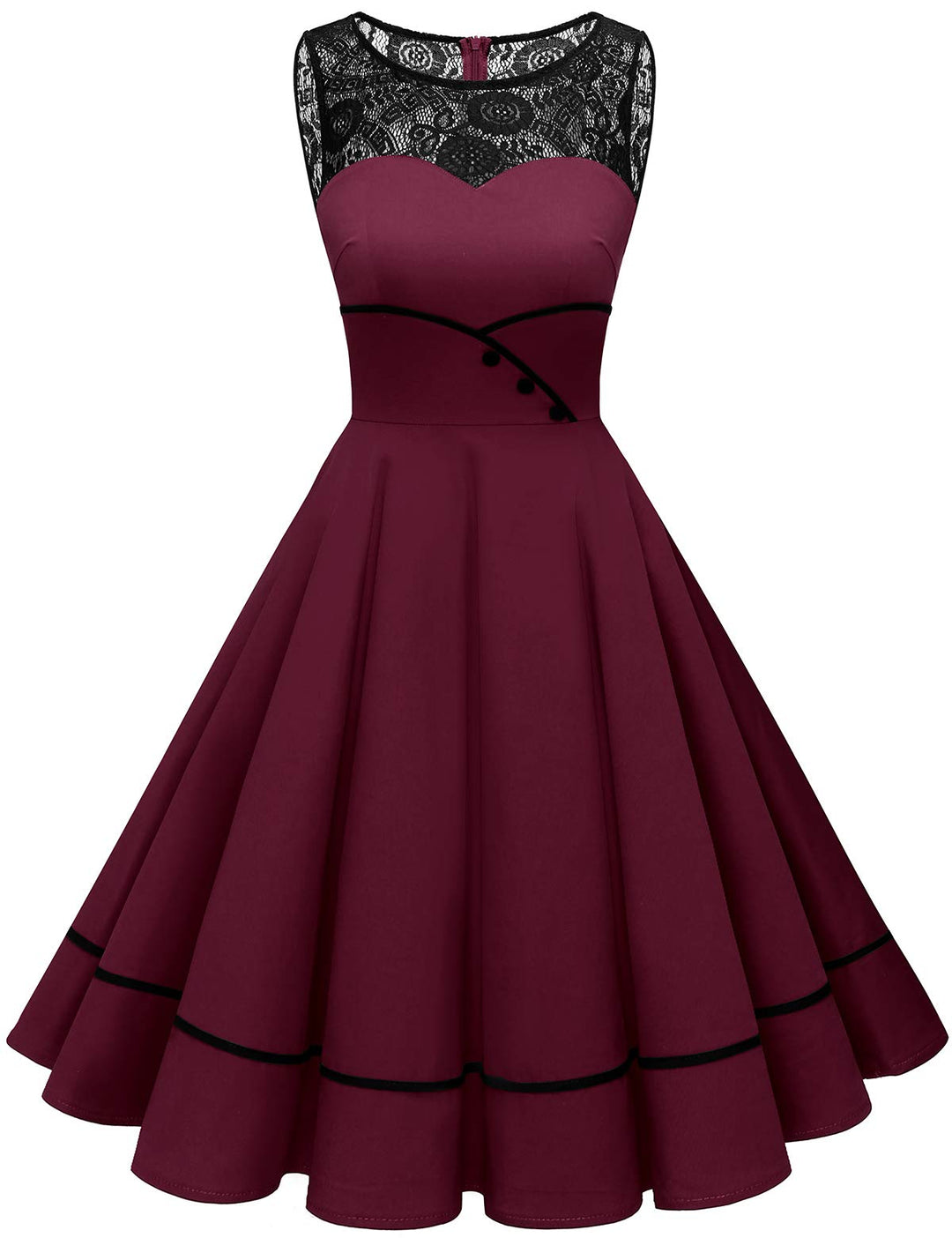 Bbonlinedress Damen Cocktailkleid Rockabilly Spitzenkleid 50er Retro Vintage Faltenrock Elegant Ärme