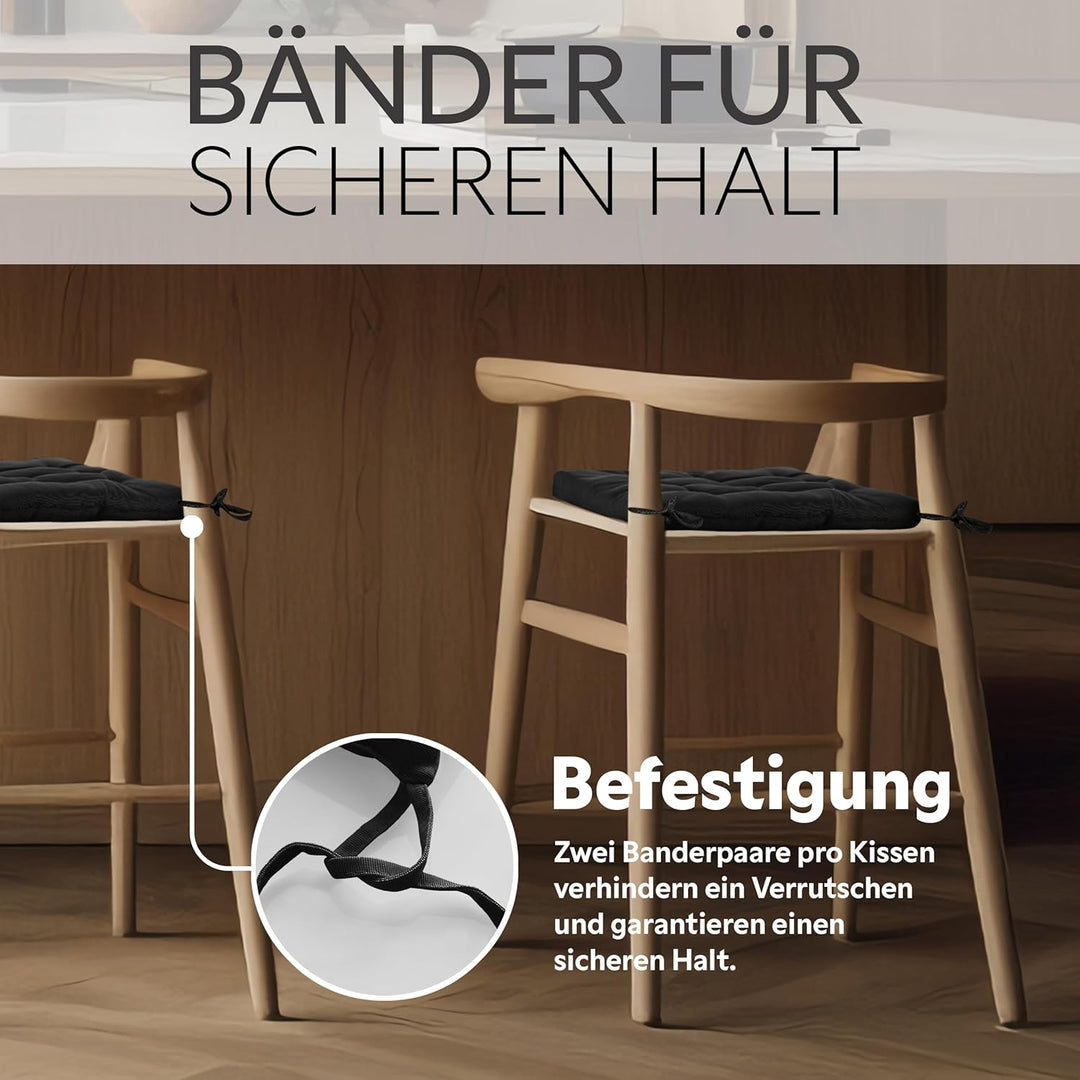 Brandsseller 6er Set Stuhlkissen 40x40 cm Sitzkissen Polster Stuhlauflage mit Haltebändern Dekokisse