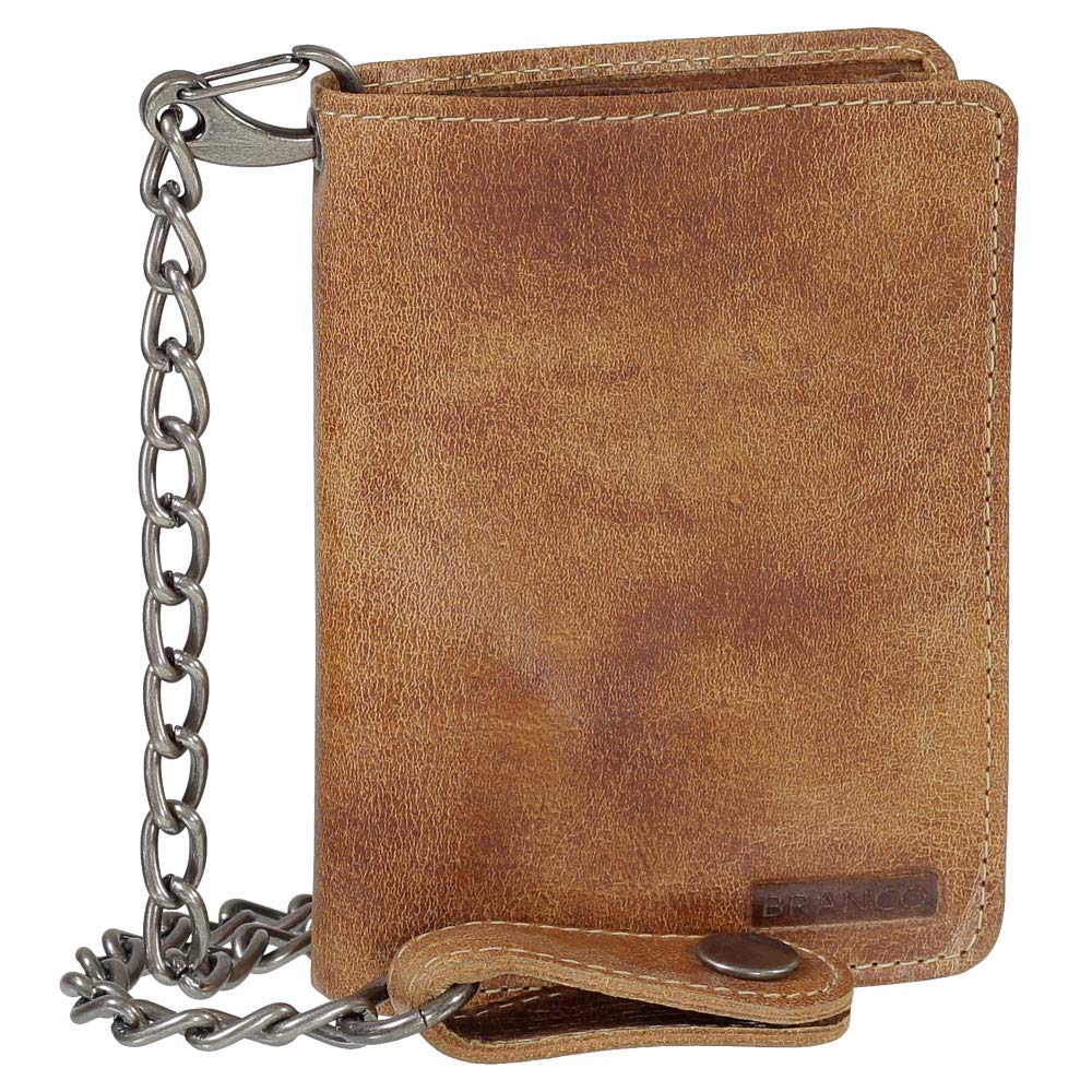 Luxus Leder Bikerbörse mit Kette Biker Geldbörse Portemonnaie Geldbeutel 10 cm 34015 Farbe beige, Be