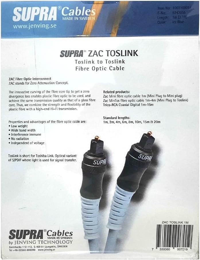 Supra 1003100011 1m Toslink/Toslink Glasfaserkabel (Toslink Kabel Toslink Stecker/Stecker, Blau, Bla