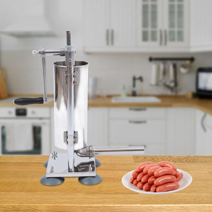 Manueller Wurstfüller aus Edelstahl für Zuhause mit 3L Fassungsvermögen | Mit 6 Füllrohren Und Saugn