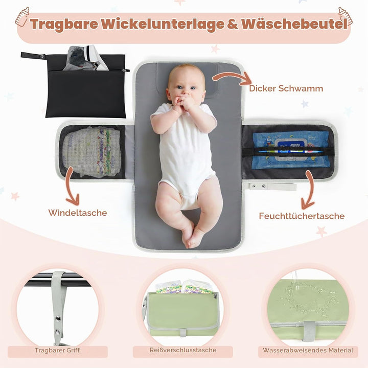 RAINSMORE Baby Wickelrucksack Gross Wickeltasche Rucksack mit Kinderwagengurten und Wickelunterlage