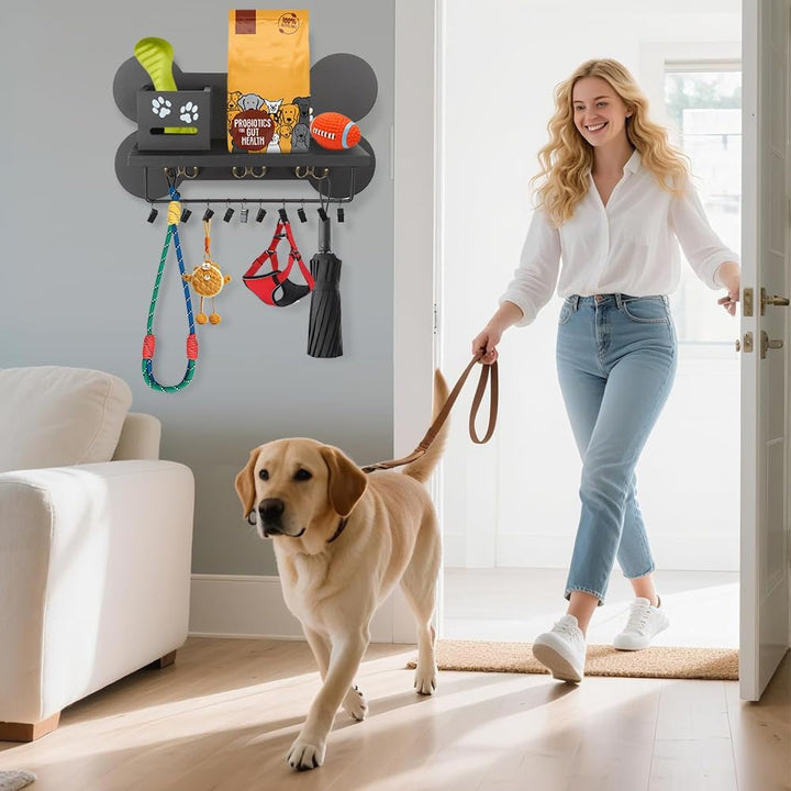 Hundegarderobe mit Ablage, Hundeleinenhalter Wand für Ordnen von Leinen und Zubehör, Wandhaken für H